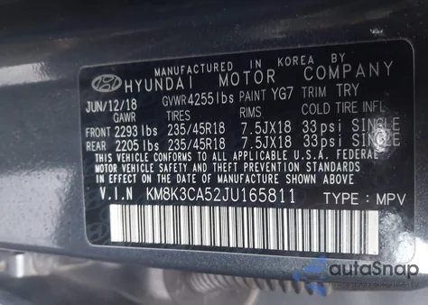 2018 Hyundai Kona Limited из США, поврежденный, VIN KM8K3CA52JU165811